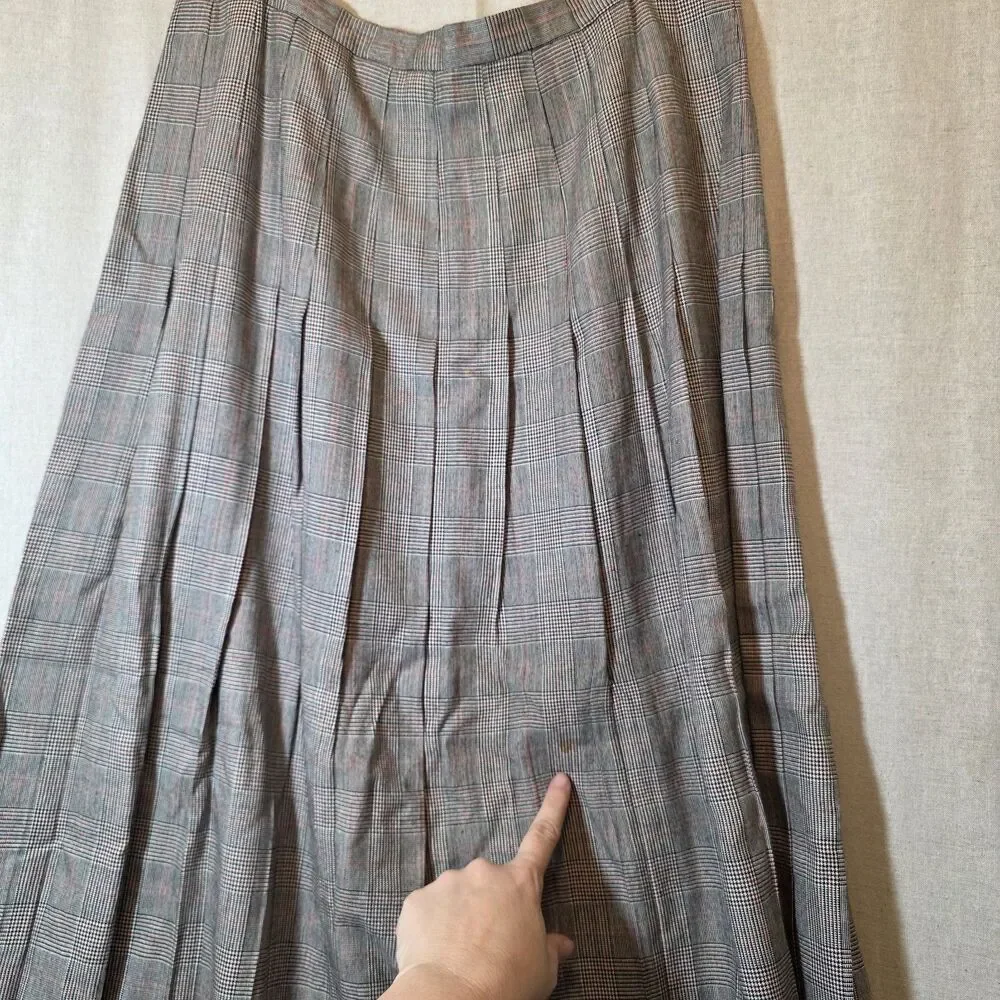 Vintage Glen Check Plaid Pleated Midi Skirt Womens 18 Side Zip FLAW - Picture 8 of 10
